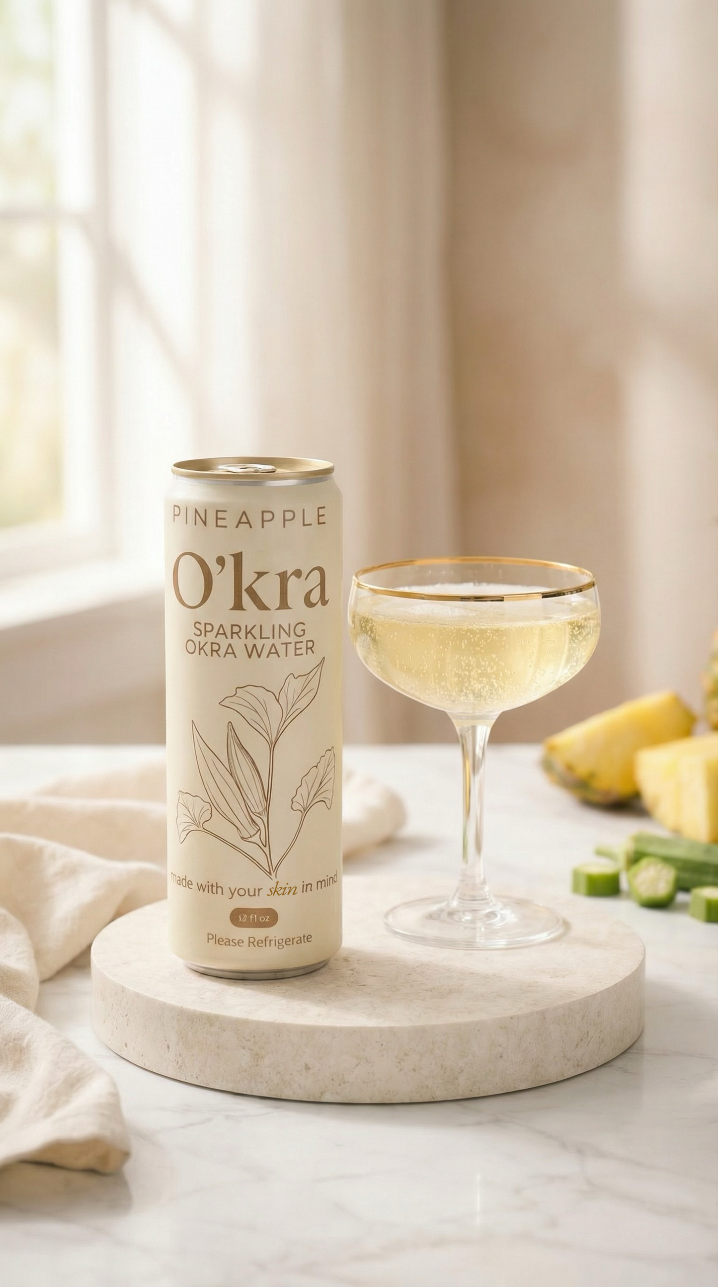 O’kra – Sparkling Okra Water (Pineapple) | Hydration & Skin Health
