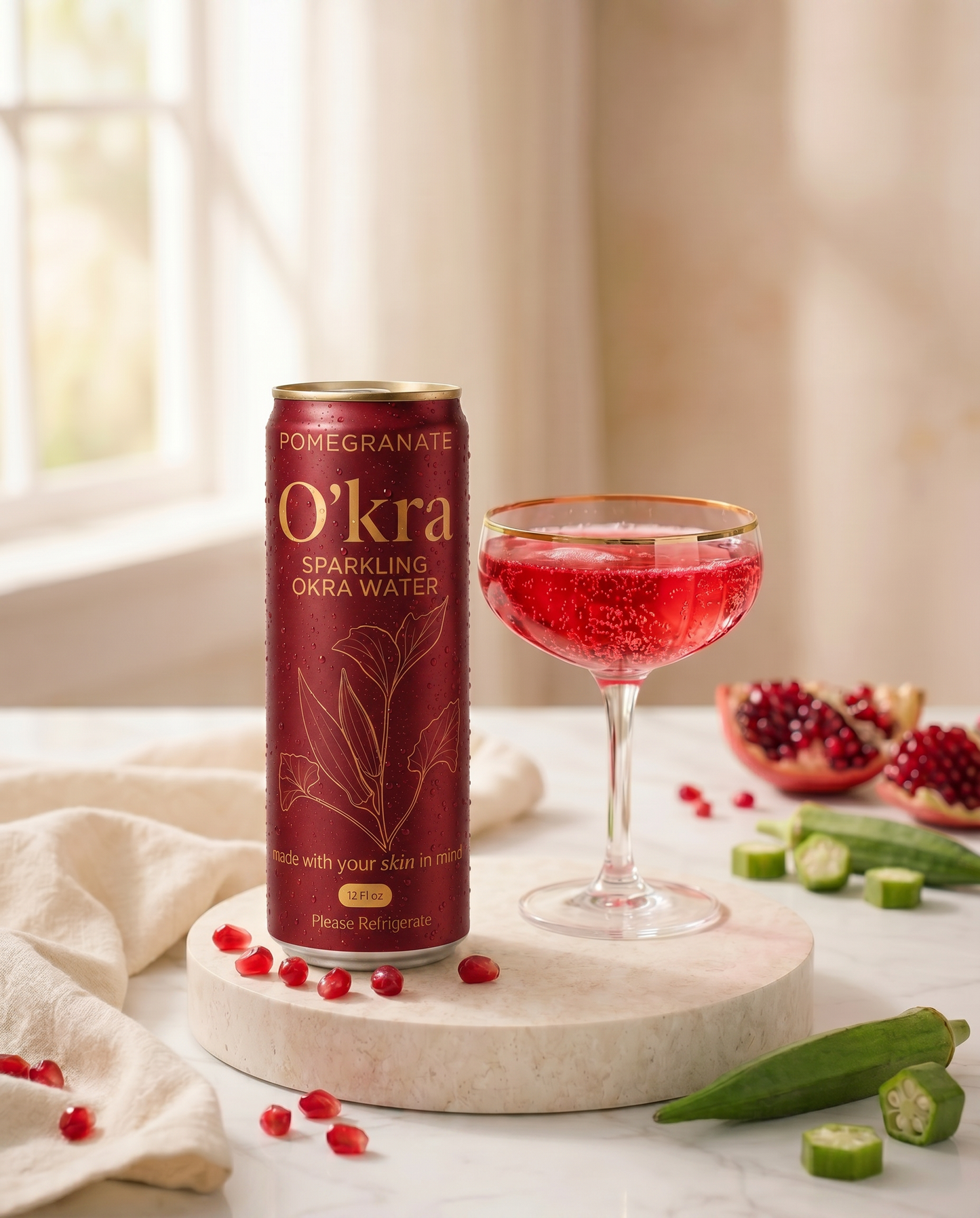 PRE- ORDER: O’kra – Sparkling Okra Water (Pomegranate) | Hydration & Skin Health